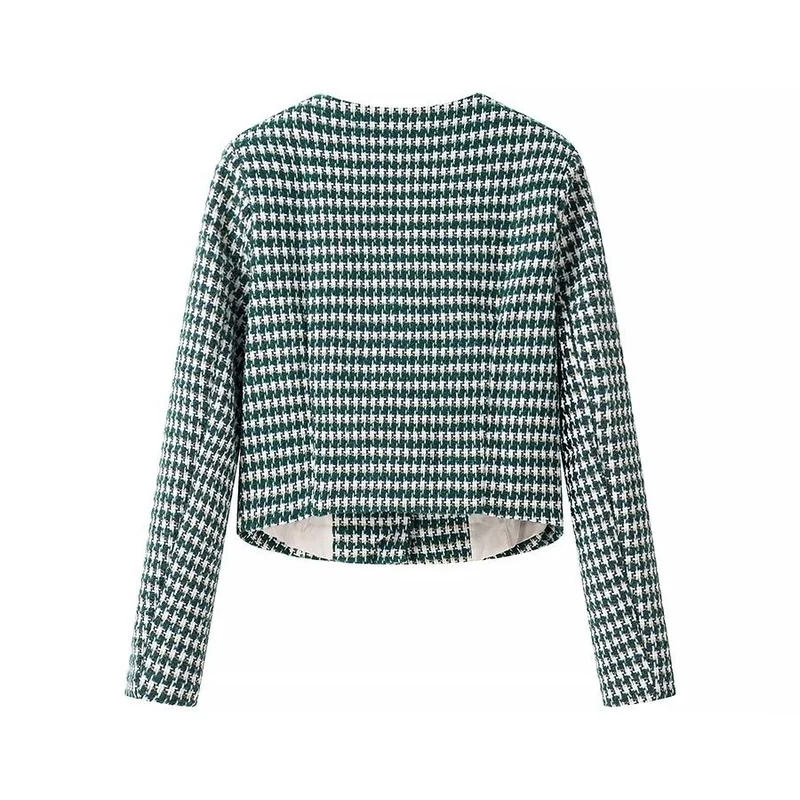 Damen Taillierter Bouclé-Kurzblazer mit Hahnentrittstruktur und dekorativen Zierknöpfen Nord Taschen