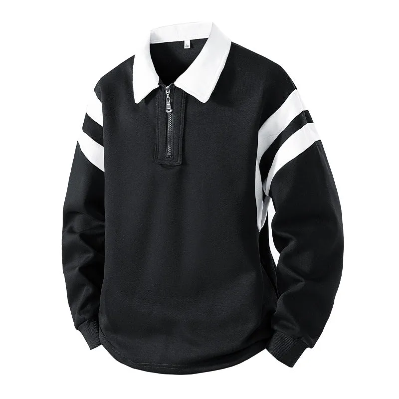 Herren Retro-Sportliches Rugby-Pulli mit halbhohem Reißverschluss und kontrastierendem Hemdkragen Nord Taschen