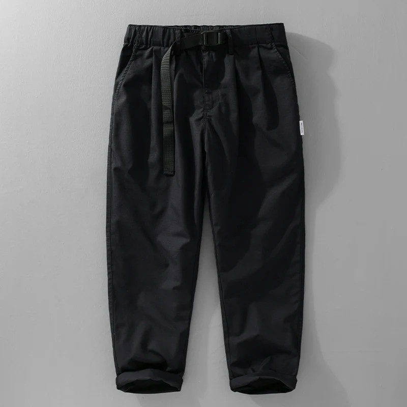 Herren Relaxte Baumwollhose mit elastischem Bund, integrierter Webbing-Gürtel und konischem Bein Nord Taschen