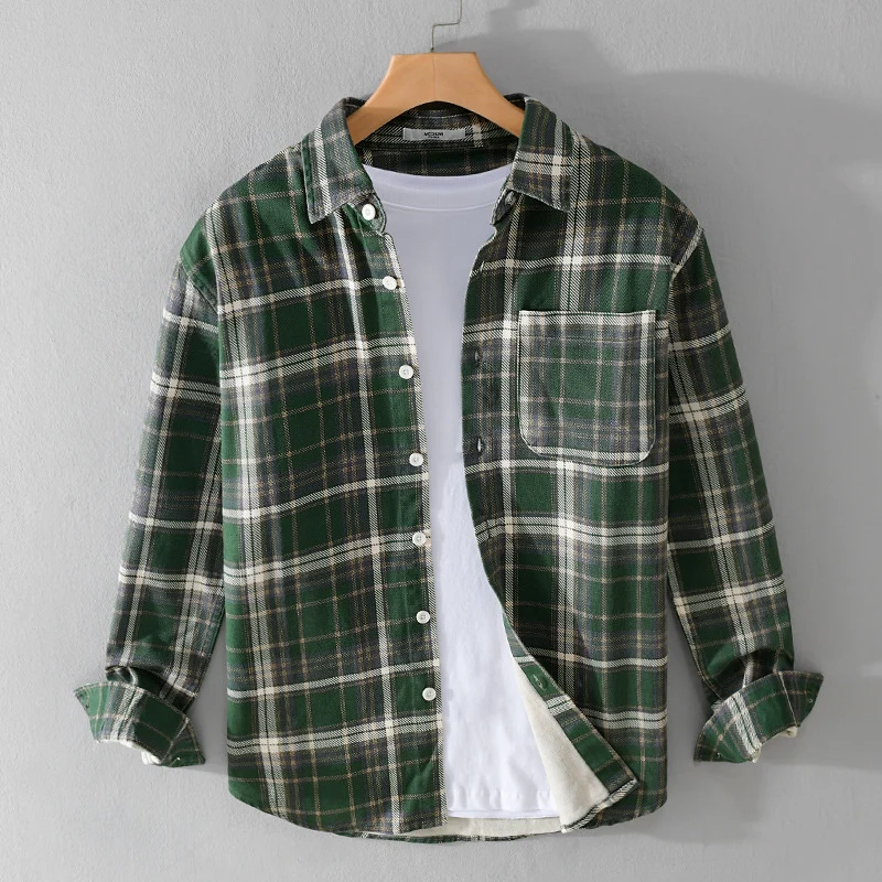 Herren Karierter Flanell-Overshirt im Vintage‑Look mit aufgesetzter Brusttasche und gerundetem Saum Nord Taschen