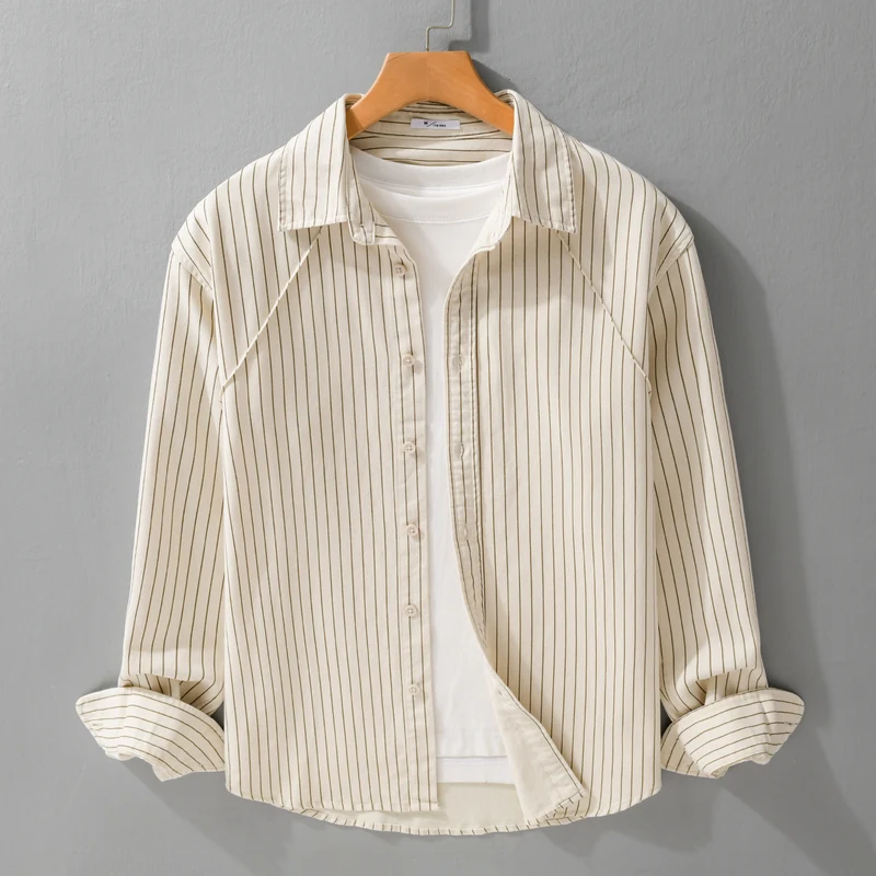 Herren Leichtes Streifen‑Overshirt mit Kentkragen und Raglanärmeln Nord Taschen