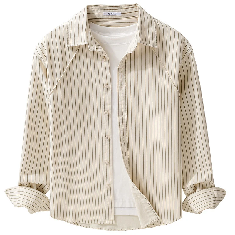 Herren Leichtes Streifen‑Overshirt mit Kentkragen und Raglanärmeln Nord Taschen