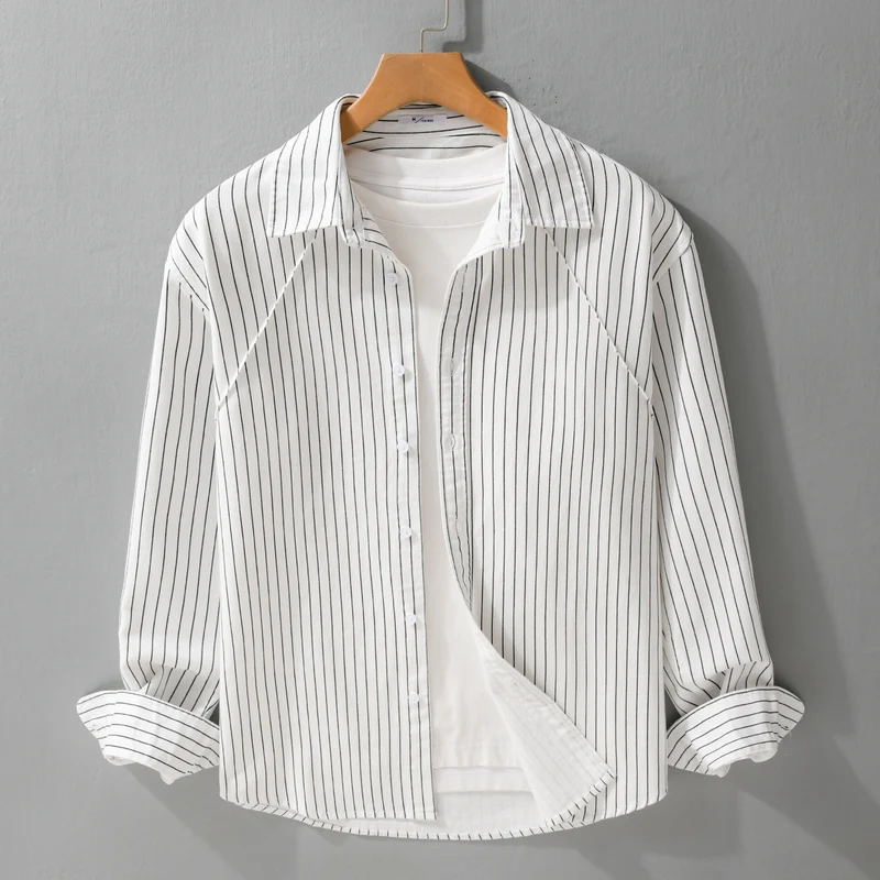 Herren Leichtes Streifen‑Overshirt mit Kentkragen und Raglanärmeln Nord Taschen