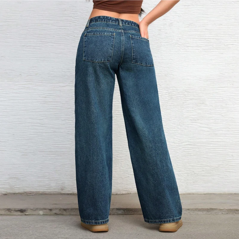 Damen Hochtaillierte weite Vintage-Denim Hose Nord Taschen