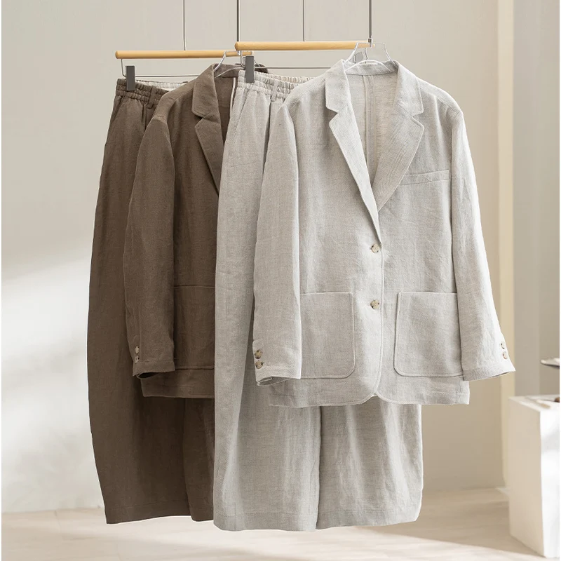 Damen Leinenmix Palazzo-Hose mit hohem Bund, elastischem Einsatz und Eingrifftaschen Nord Taschen