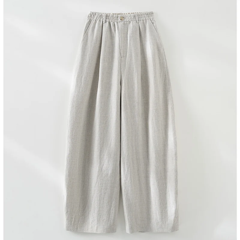 Damen Leinenmix Palazzo-Hose mit hohem Bund, elastischem Einsatz und Eingrifftaschen Nord Taschen