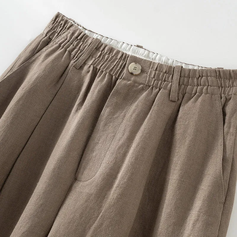 Damen Leinen-Bundfalten-Palazzo mit elastischem Komfortbund und seitlichen Eingrifftaschen Nord Taschen
