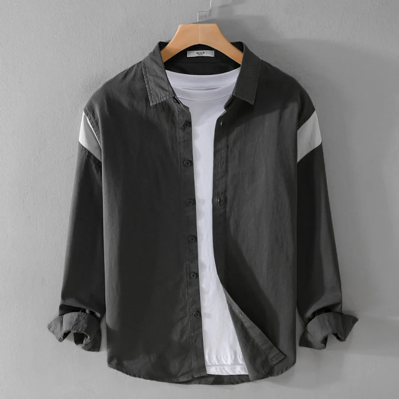 Herren Leichtes Baumwoll-Layering-Hemd mit Kontrastschulterpaneel und innenliegendem T-Shirt Nord Taschen