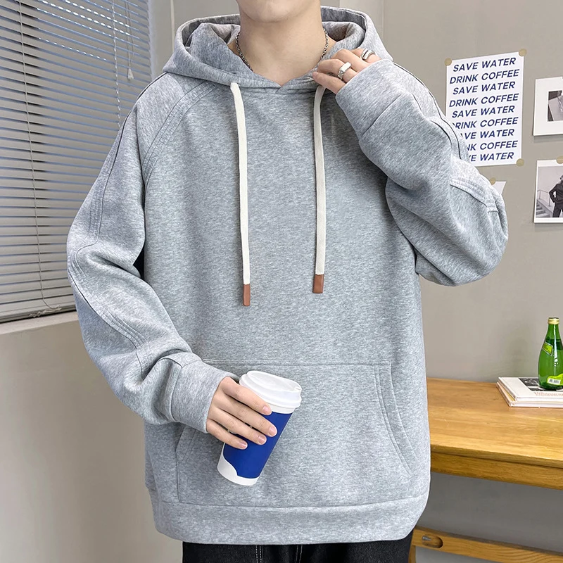 Herren Oversize Kapuzenpullover mit Kängurutasche Raglanärmeln und extra langen Kordeln Nord Taschen