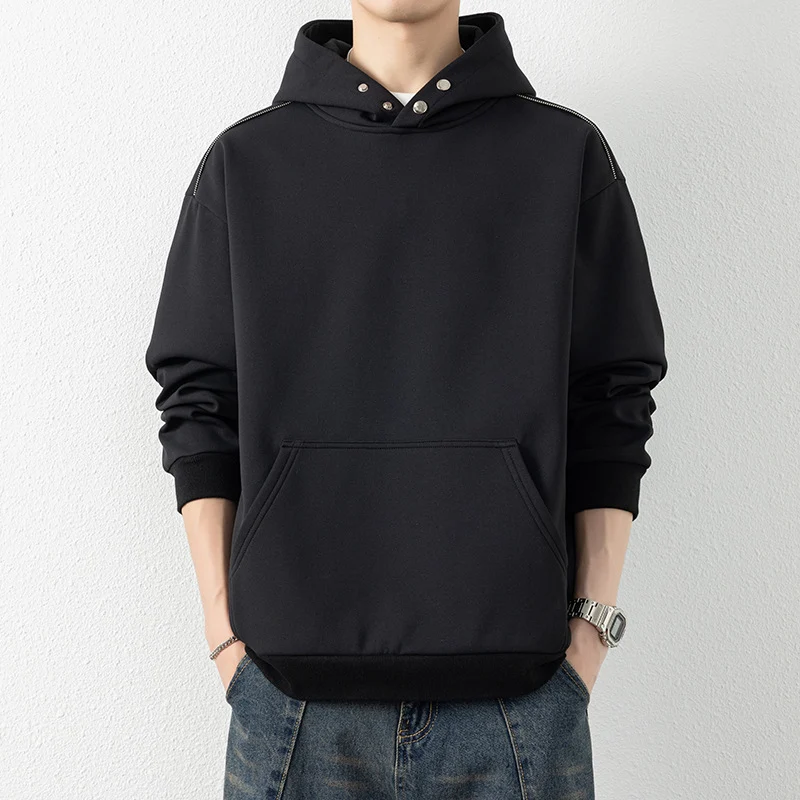 Herren Oversize-Kapuzenpullover mit Kängurutasche & Druckknopf-Hals Nord Taschen