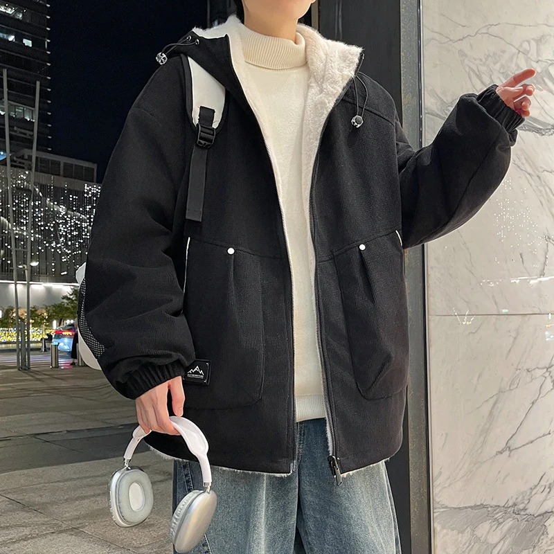 Herren Oversize Kapuzenjacke mit Teddyfutter, Zwei-Wege-Reißverschluss und Utility-Taschen Nord Taschen