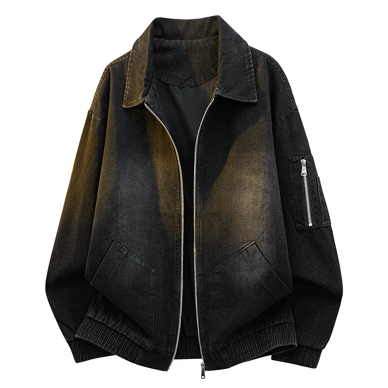 Herren Oversize Jeans‑Bomberjacke mit Used‑Waschung und Reißverschluss‑Ärmeltasche Nord Taschen