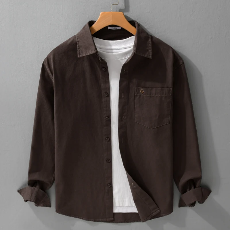 Herren Hemdjacke-Overshirt aus softem Baumwoll-Twill im Layering-Look mit aufgesetzter Brusttasche Nord Taschen