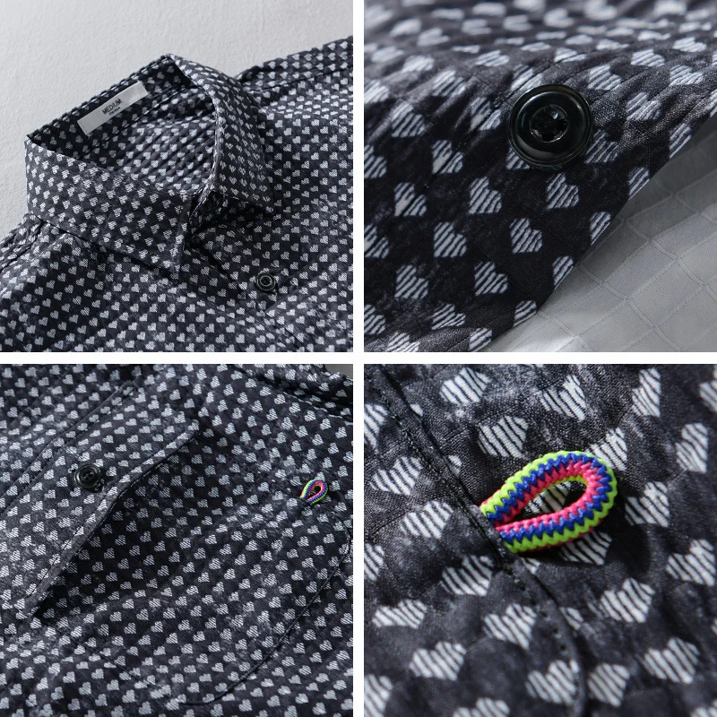 Herren Hemdjacke-Overshirt aus Baumwollmix mit Miniherz-Alloverprint und Brusttaschen Nord Taschen