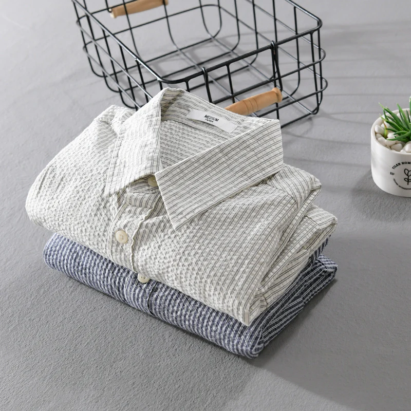 Herren Leichtes Overshirt im Nadelstreifen-Look aus Leinen‑Baumwollmix mit aufgesetzten Brusttaschen Nord Taschen