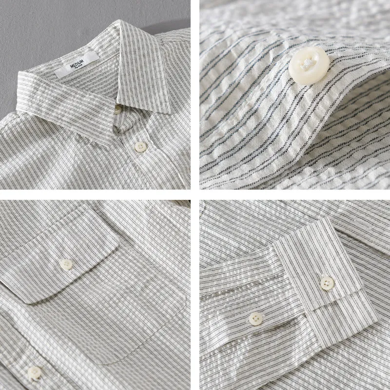 Herren Leichtes Overshirt im Nadelstreifen-Look aus Leinen‑Baumwollmix mit aufgesetzten Brusttaschen Nord Taschen