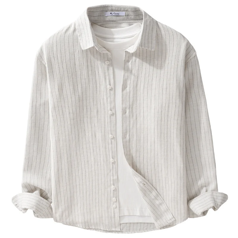 Herren Leichtes Nadelstreifen-Overshirt aus Leinen-Baumwollmix Nord Taschen