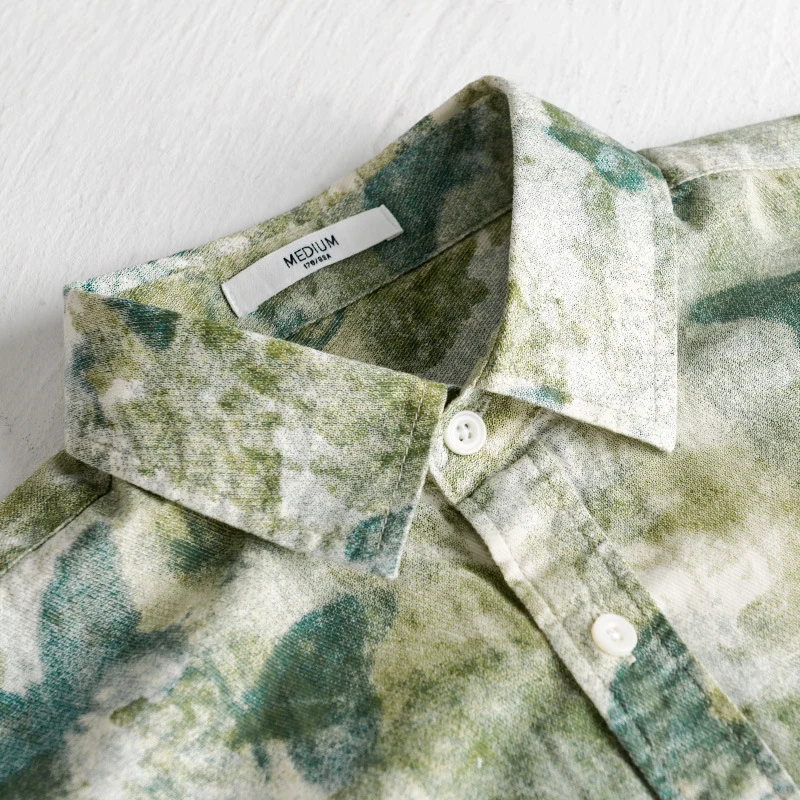 Herren Leichtes Leinenmix-Hemd mit Aquarell-Schmetterlingsprint und Brusttasche Nord Taschen