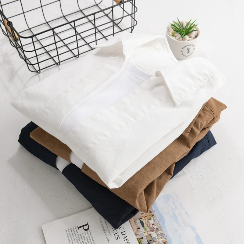 Herren Leichtes Leinen-Overshirt mit V-Ausschnitt, Hemdkragen und elastischem Saum Nord Taschen