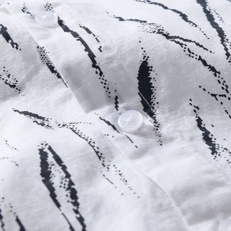 Herren Leichtes Leinen-Baumwoll-Hemd mit abstraktem Pinselprint und Relaxed-Fit Nord Taschen