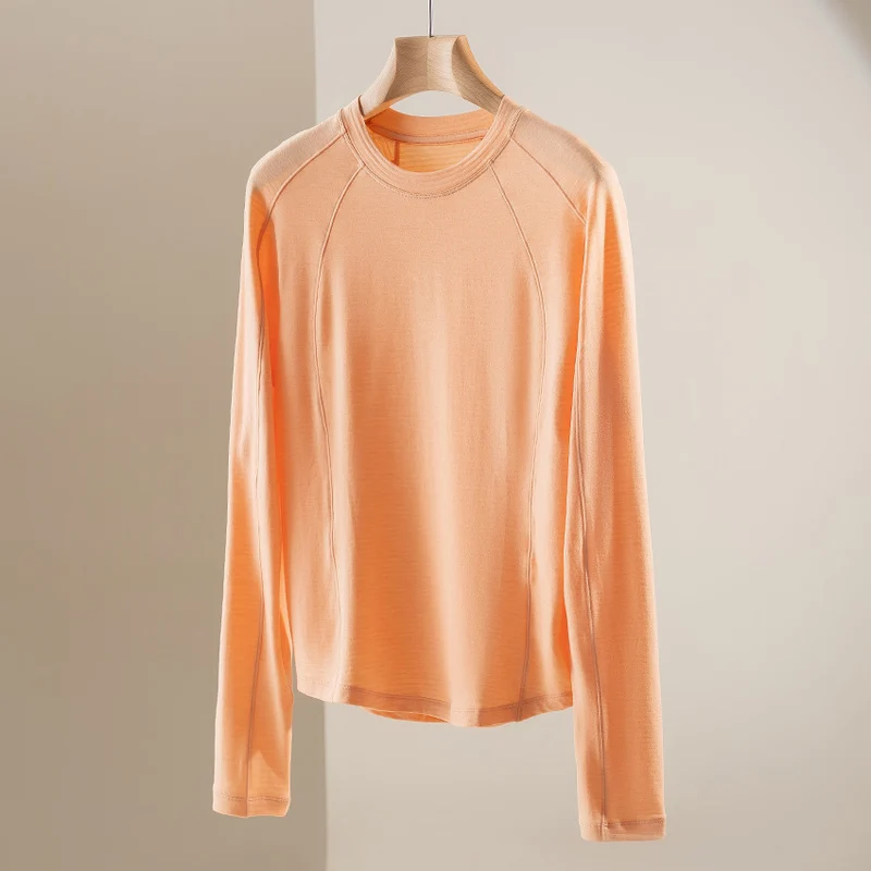 Damen Leichtes Longsleeve-Feinstrickshirt mit Raglanärmeln und Rundhalsausschnitt Nord Taschen