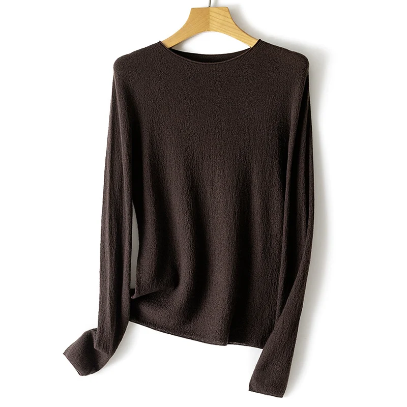 Damen Leichter strukturierter Langarm-Strickpullover mit Rundhals und feiner Crinkle-Optik Nord Taschen