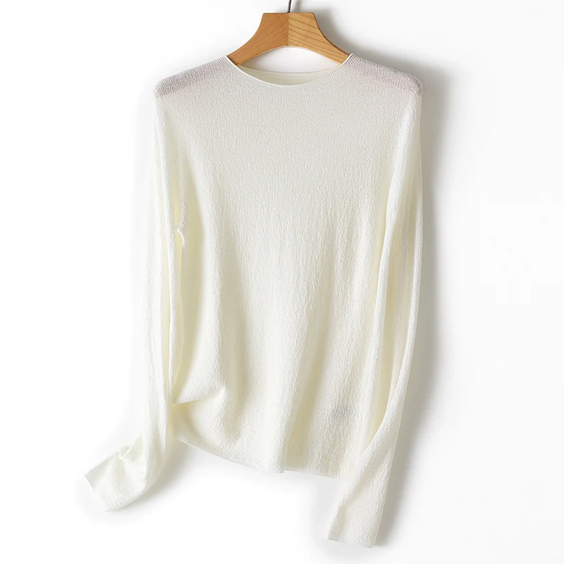 Damen Leichter strukturierter Langarm-Strickpullover mit Rundhals und feiner Crinkle-Optik Nord Taschen