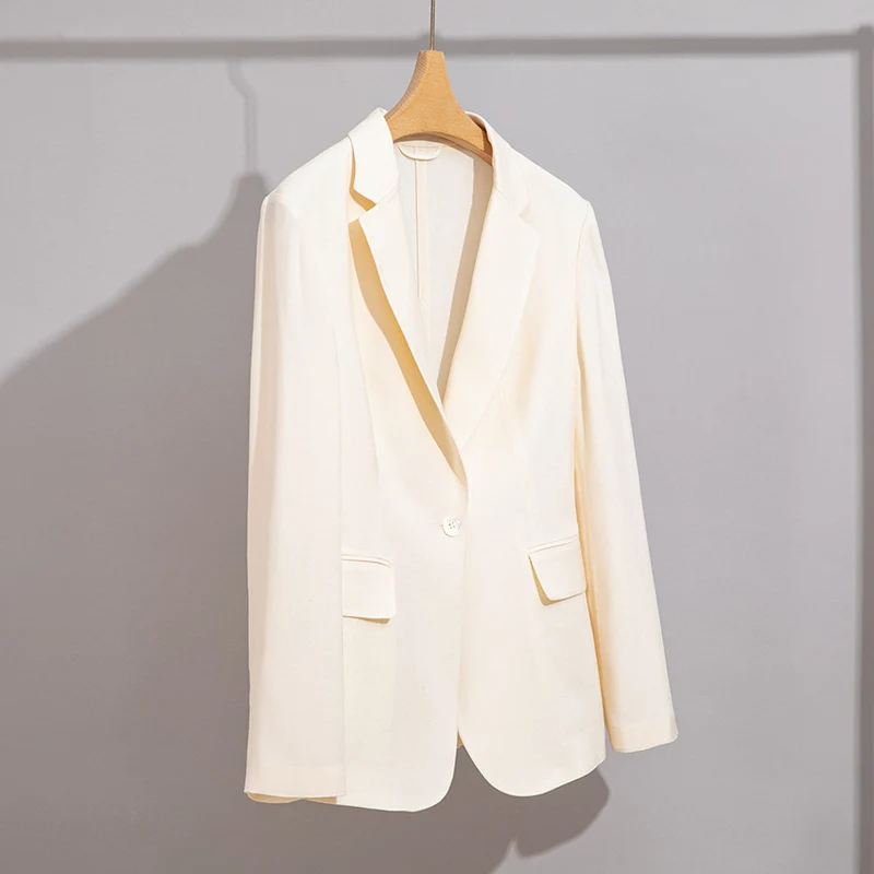 Damen Leichter strukturierter Ein-Knopf-Blazer mit figurformenden Abnähern und Pattentaschen Nord Taschen