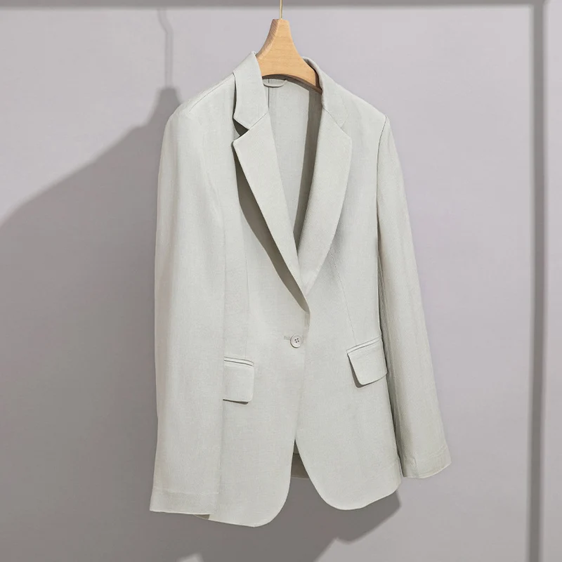 Damen Leichter strukturierter Ein-Knopf-Blazer mit figurformenden Abnähern und Pattentaschen Nord Taschen