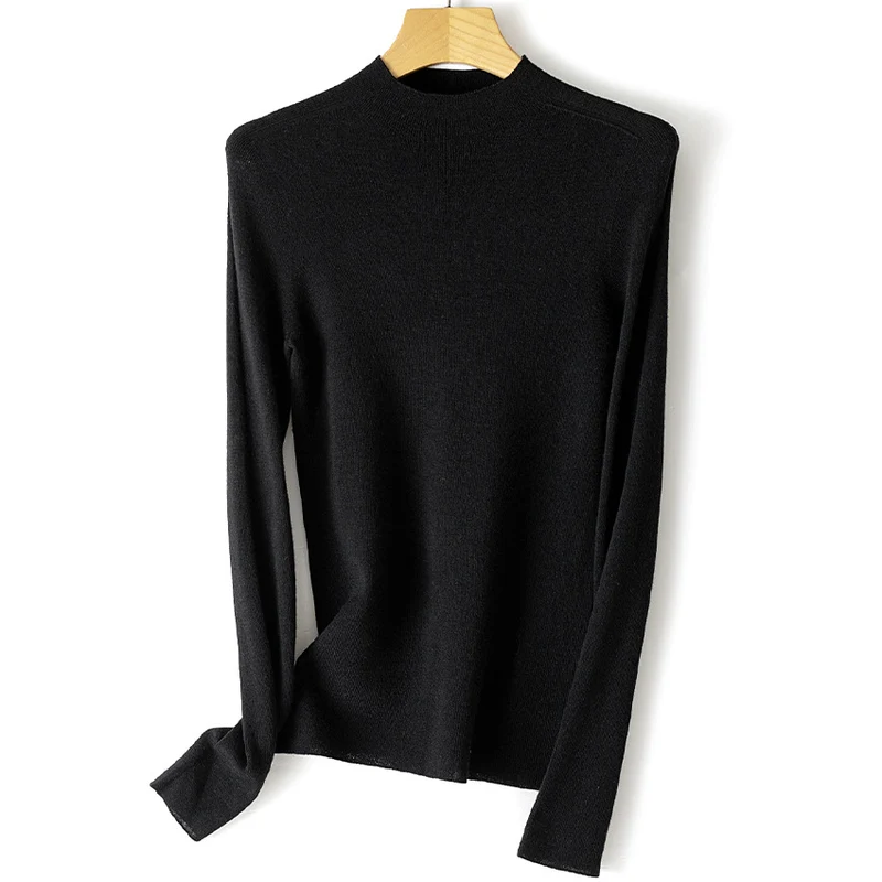 Damen Leichter Feinstrick-Pullover mit kurzem Stehkragen und schmaler Silhouette Nord Taschen