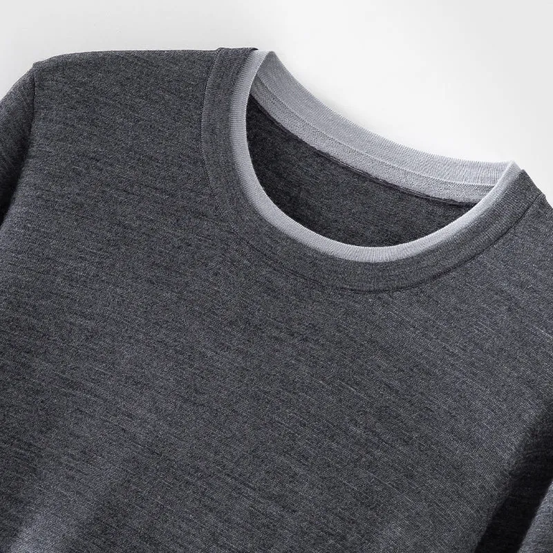 Damen Leichter Feinstrick-Langarmpullover mit Kontrastbündchen und Rundhalsausschnitt Nord Taschen
