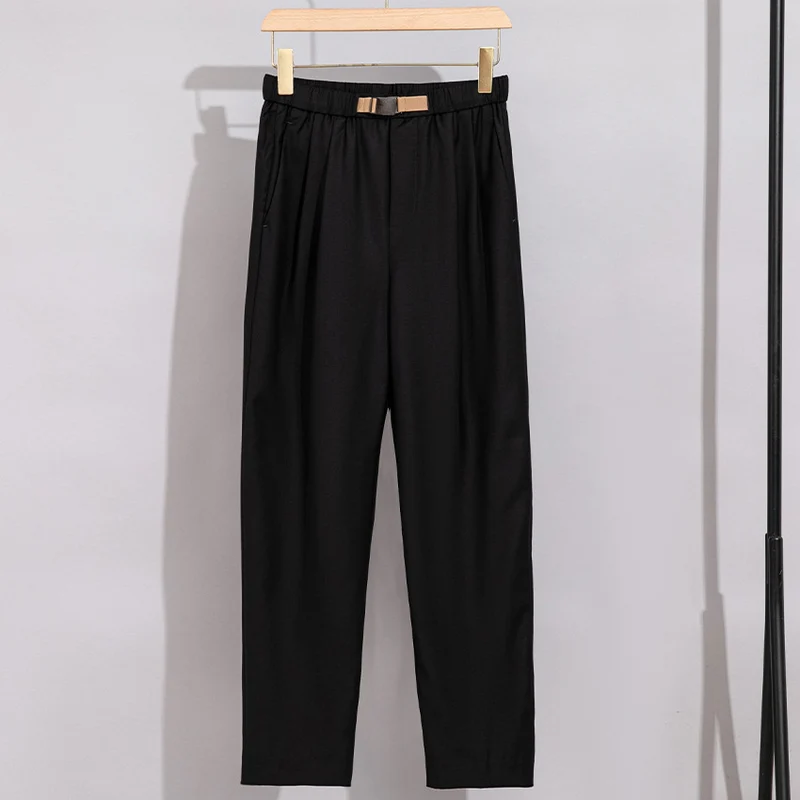 Damen Leichte Stoffhose mit elastischem Bund, Bundfalten und geradem Bein Nord Taschen