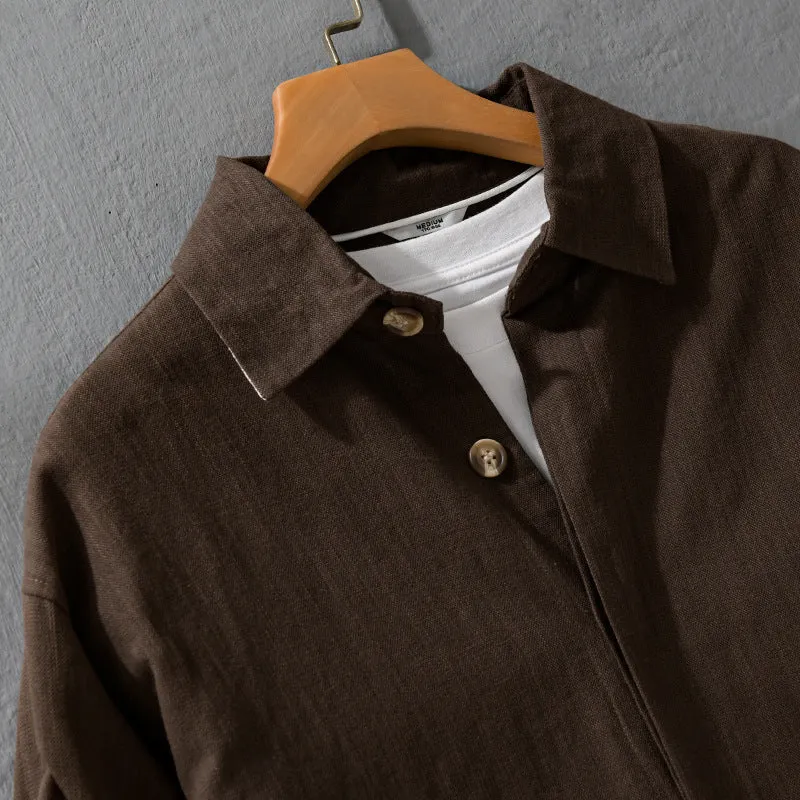 Herren Leichte Leinen-Überhemd-Jacke mit Hemdkragen und verdeckter Knopfleiste Nord Taschen