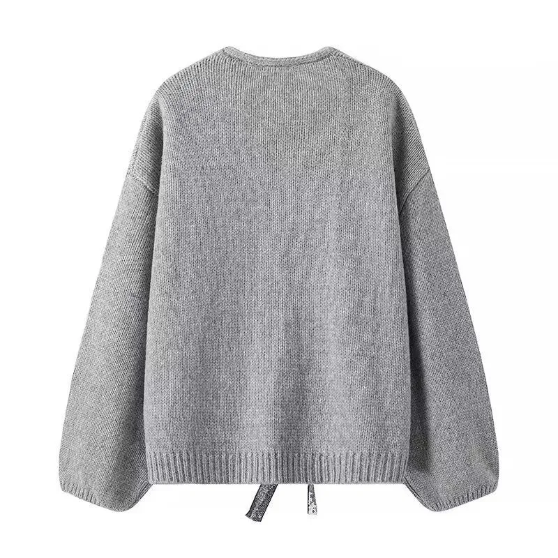 Damen Strickcardigan mit V-Ausschnitt und dreifachen Pailletten‑Schleifen Nord Taschen