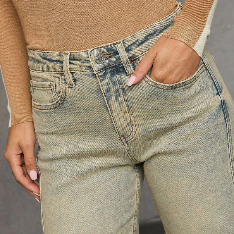 Damen High-Waist Culotte-Jeans mit sichtbarer Vordernaht Nord Taschen
