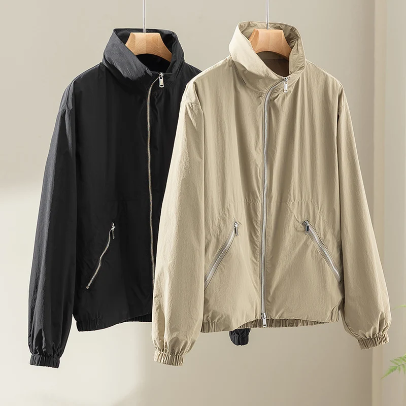 Damen Leichte Nylon-Utility-Jacke mit Stehkragen, Reißverschlusstaschen und elastischem Saum Nord Taschen