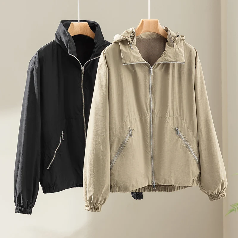 Damen Leichte Nylon-Utility-Jacke mit Stehkragen, Reißverschlusstaschen und elastischem Saum Nord Taschen