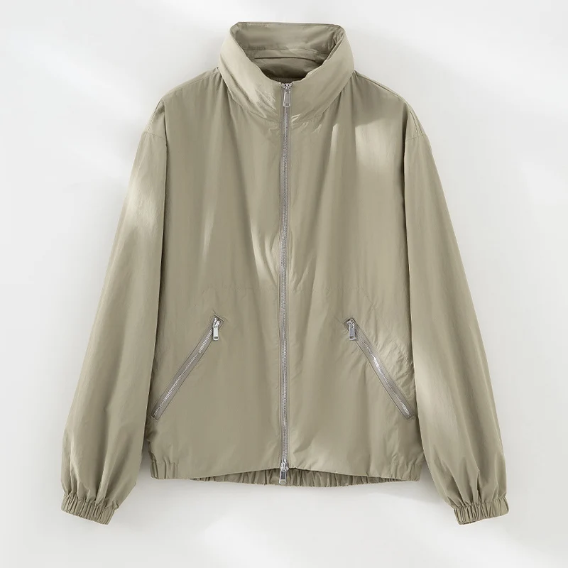 Damen Leichte Nylon-Utility-Jacke mit Stehkragen, Reißverschlusstaschen und elastischem Saum Nord Taschen