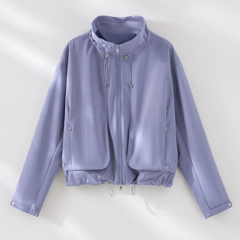 Damen Leichte Kurzjacke mit hohem Kragen, Tunnelzug und aufgesetzten Taschen Nord Taschen