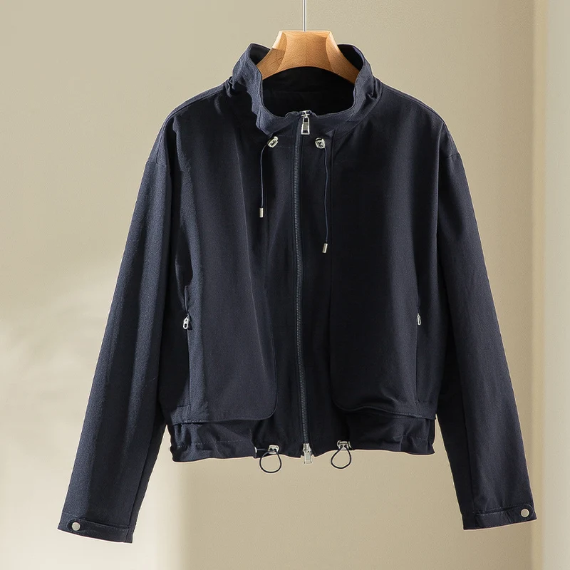 Damen Leichte Kurzjacke mit hohem Kragen, Tunnelzug und aufgesetzten Taschen Nord Taschen