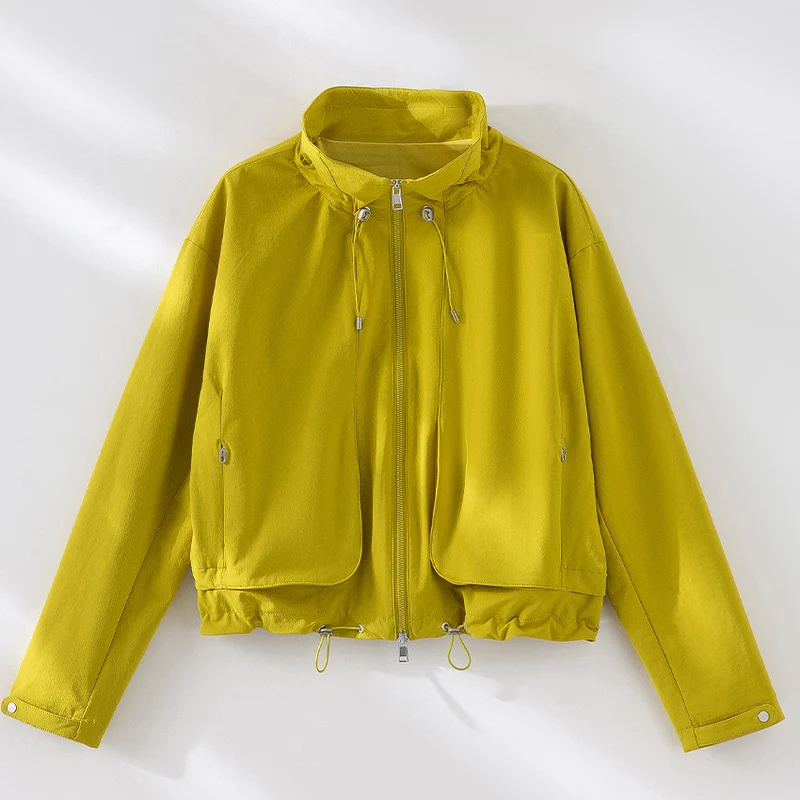 Damen Leichte Kurzjacke mit hohem Kragen, Tunnelzug und aufgesetzten Taschen Nord Taschen