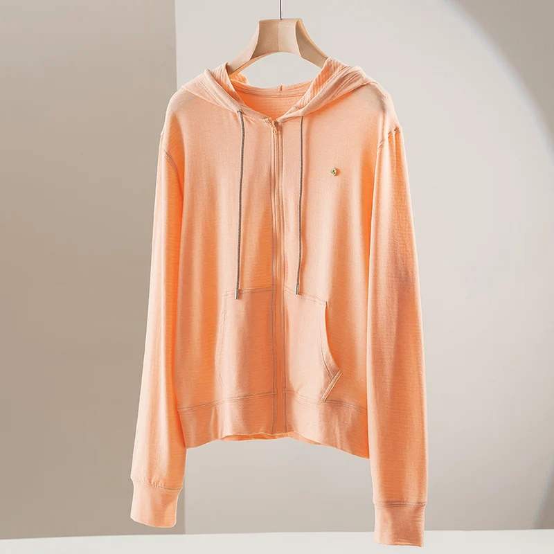 Damen leichte Kapuzen-Sweatjacke aus Slub-Jersey mit durchgehendem Reißverschluss und Kängurutaschen Nord Taschen