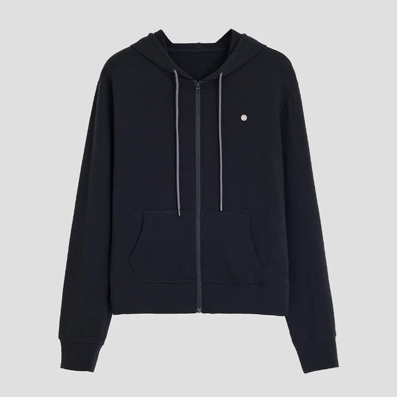 Damen leichte Kapuzen-Sweatjacke aus Slub-Jersey mit durchgehendem Reißverschluss und Kängurutaschen Nord Taschen