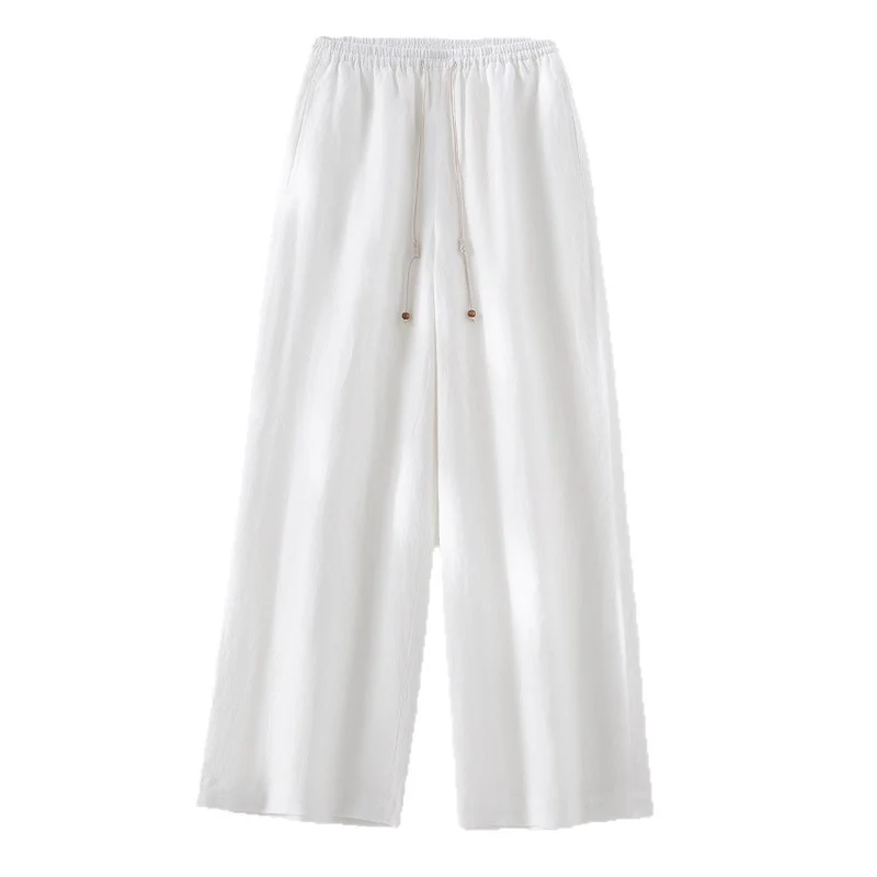 Damen Leichte Hochbund-Loungehose aus Leinenmix mit Tunnelzug und Nadelstreifen-Optik Nord Taschen