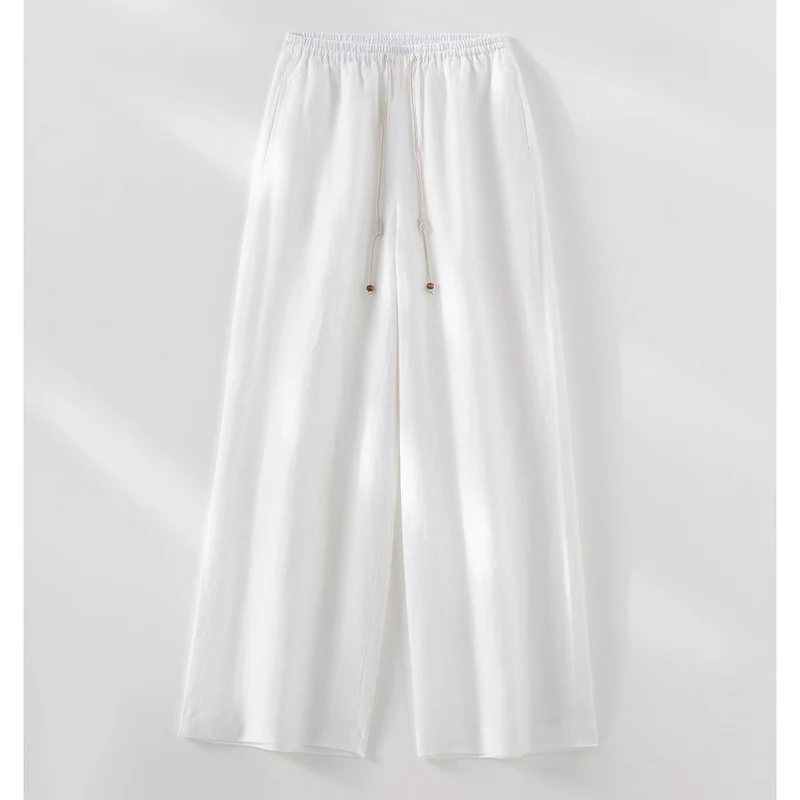 Damen Leichte Hochbund-Loungehose aus Leinenmix mit Tunnelzug und Nadelstreifen-Optik Nord Taschen