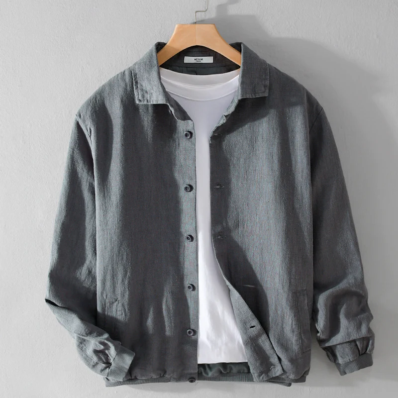 Herren Leichte Leinen-Hemdjacke mit Knopfleiste und Relaxed Fit Nord Taschen