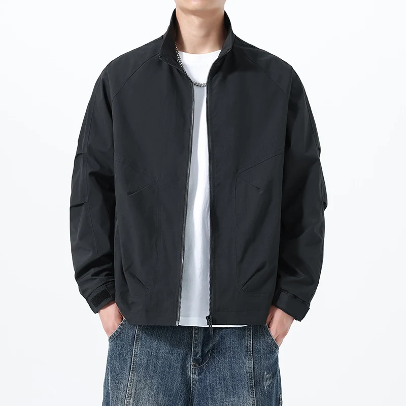 Herren Leichte Utility-Übergangsjacke mit Stehkragen, Raglanärmeln und verstellbaren Klettbündchen Nord Taschen