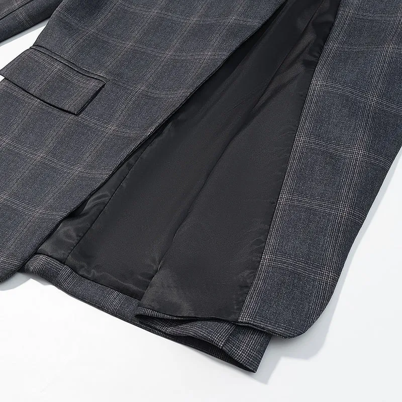 Herren Karierter Stehkragen-Blazer mit asymmetrischer Knopfleiste und Pattentaschen Nord Taschen
