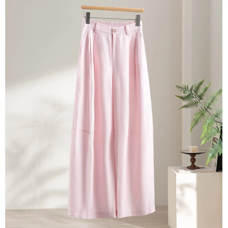 Damen Leichte High-Waist Palazzo-Hose mit vorderer Bundfalte, teilelastischem Bund und seitlichen Eingrifftaschen Nord Taschen
