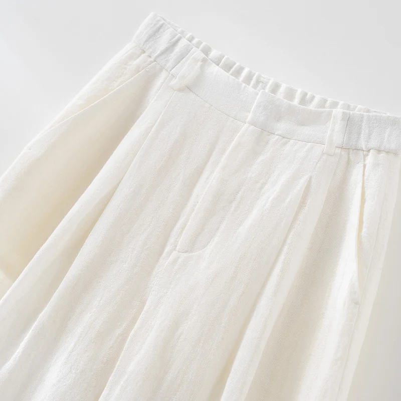 Damen Leichte High‑Waist Leinenmix Palazzohose mit weitem Bein, Bundfalten und elastischem Rückenteil Nord Taschen